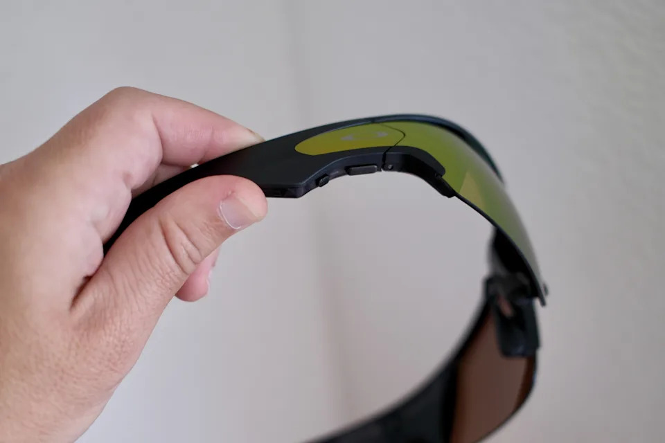 Oakley Meta Vanguard being held in hand showing the buttons